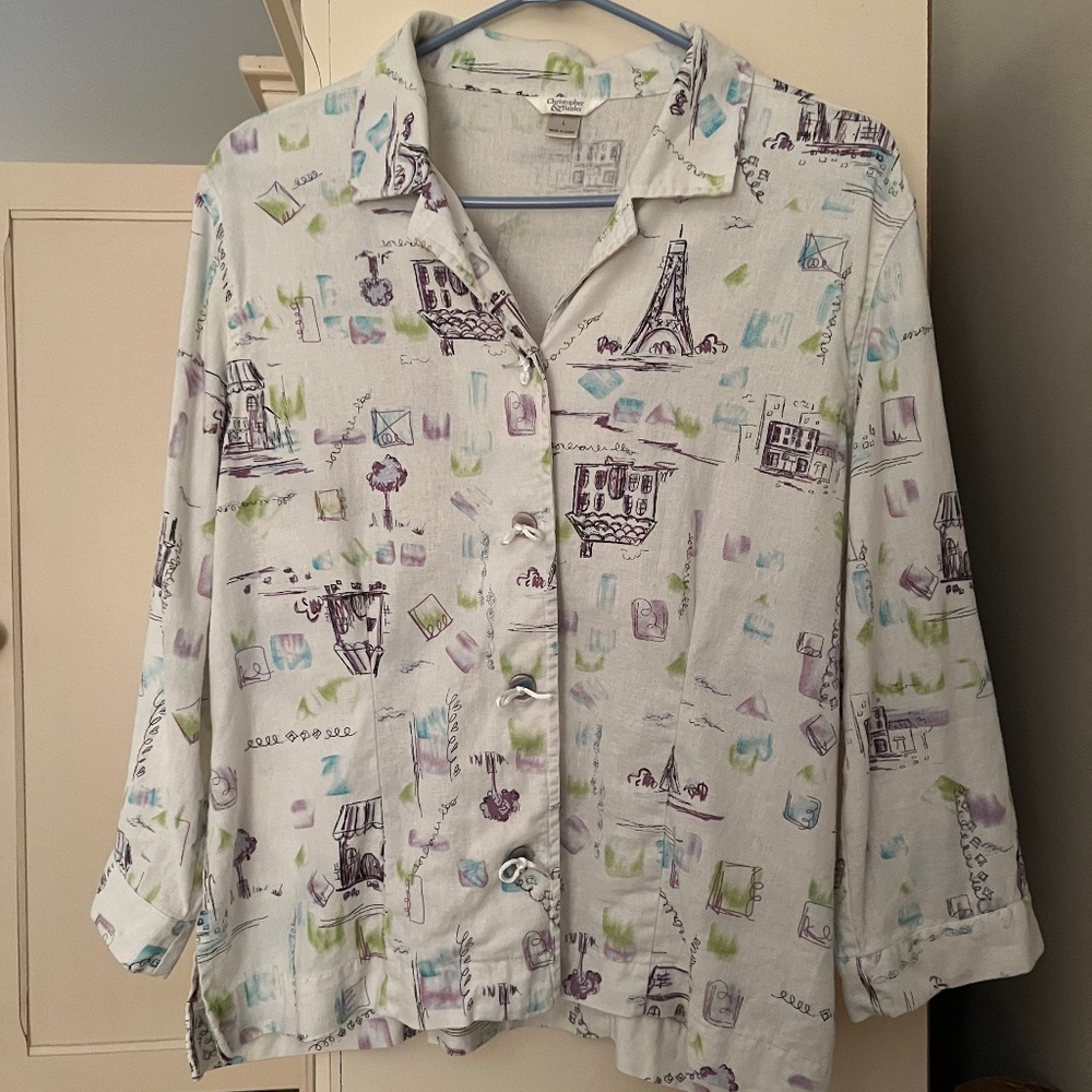 Christopher & Banks sz L shirt/jacket with Eiffel Tower design
